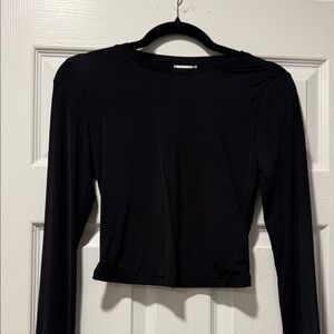 Women's Long Sleeve Black Crewneck Top